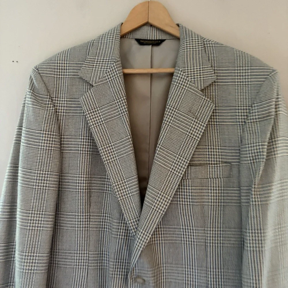 Vintage Orvis Mens Houndstooth Plaid Size 42R Gray Wool USA Sport Coat Career